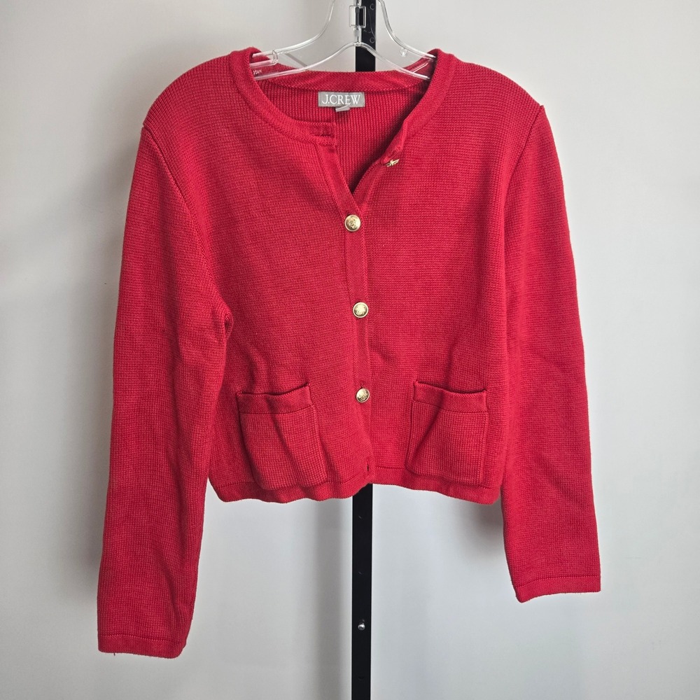 J.Crew Emilie Womens Red Cotton Lady Jacket Cardigan Gold Crest Buttons BQ197 M